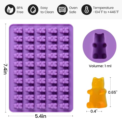 Image of Gummy Bear Candy Molds Silicone - Chocolate Gummy Molds with 2 Bonus Droppers Nonstick Best Food Grade Silicone Pack of 4