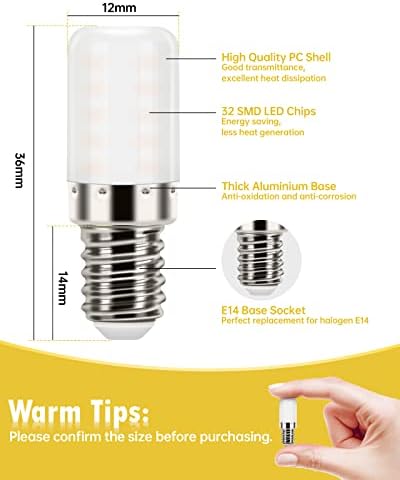 wowatt E14 LED Light Bulb Warm White 3000K, 3.5W E14 LED Fridge Bulb 35W Equivalent, 350LM, 360° Beam Angle, Non Dimmable, for Freezer/Cooker Hood, 2 Pack