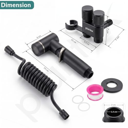 Image of Plantex Jet Spray for Toilet /Health Faucet with Shower Hose /ABS Handheld Bidet Spray /2-in-1 Dual Control Valve /Bathroom & Kitchen - Black