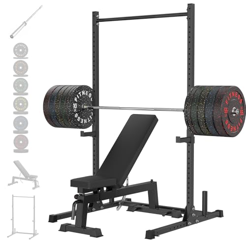 Image of Squat Rack with Pull Up Bar, Adjustable Power Racks for Home Gym, 800 lbs Capacity Bench Press Rack, Fits 6 & 7 FT Barbells for Strength Training