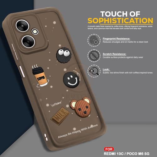 Image of AESTMO Back Case Cover for Cover for Redmi 13C / Poco M6 5G Cover | Cute Fun Cartoon 3D Ball | Coffee Silicone Case | Full Body Protection | Camera Protection Back Cover (Brown)