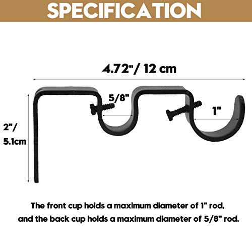 AddGrace 6 Stück Doppel-Gardinenstangenhalterung, robuste Vintage-Gardinenstangenhalterung für 2,5 cm und 1,6 cm Stange (6 Stück)