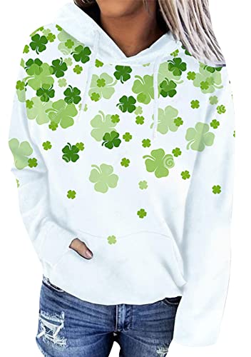 Image of Women's St. Patrick's Day Hoodie Sweatshirts Irish Stylish Shamrock Clover Print Casual Pullover Tops
