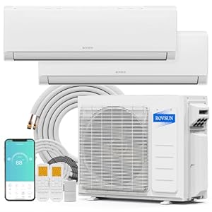 ROVSUN 20000 BTU Dual Zone WIFI Mini Split ACHeating System 20 SEER2 2 Zone 9000 12000 BTU Ductless Split Air Conditioner with Pre Charged Condenser Heat Pump 25Ft Copper Line Set 208 230V