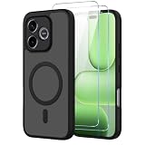 Pnakqil Magnetica Cover per Honor 600 Lite/Honor 500 Smart Compatibile con MagSafe con 2 Vetro Temperato,Custodia Traslucida Opaca Protezione Militare Antiurto Robusta Protettiva Case,Nero