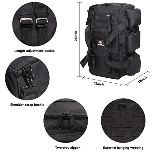 Sparklekle Military Duffel Bag 50L Gym Bag for Men Convertible Weekend Backpack for Sports Travel Camping (Black) - Image 5