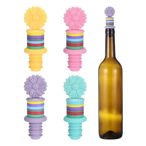 4 tapones de silicona para vino de girasol multicolor para botellas 2