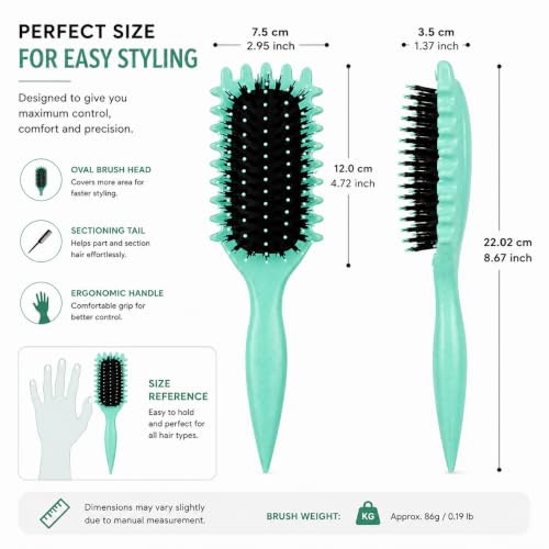 Image of Combelle 5-in-1 Curl Hair Brush | Vegan Boar Bristles | Bio-Based PLA Handle | Detangling, Defining & Frizz Control for Curly & Wavy Hair | For Men & Women - Multicolor
