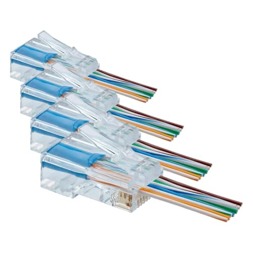 Image of TRUE CABLE Cat5e RJ45 Pass Through Connectors, Unshielded (UTP) Modular Plug, UL Listed, EZ Crimp End, Gold Plated 3 Prong 8P8C, 100 Pieces (Pack of 4)