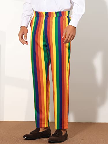 Lars Amadeus Rainbow Pants for Men's Regular Fit Flat Front Color Block Stripe Dress Trousers2