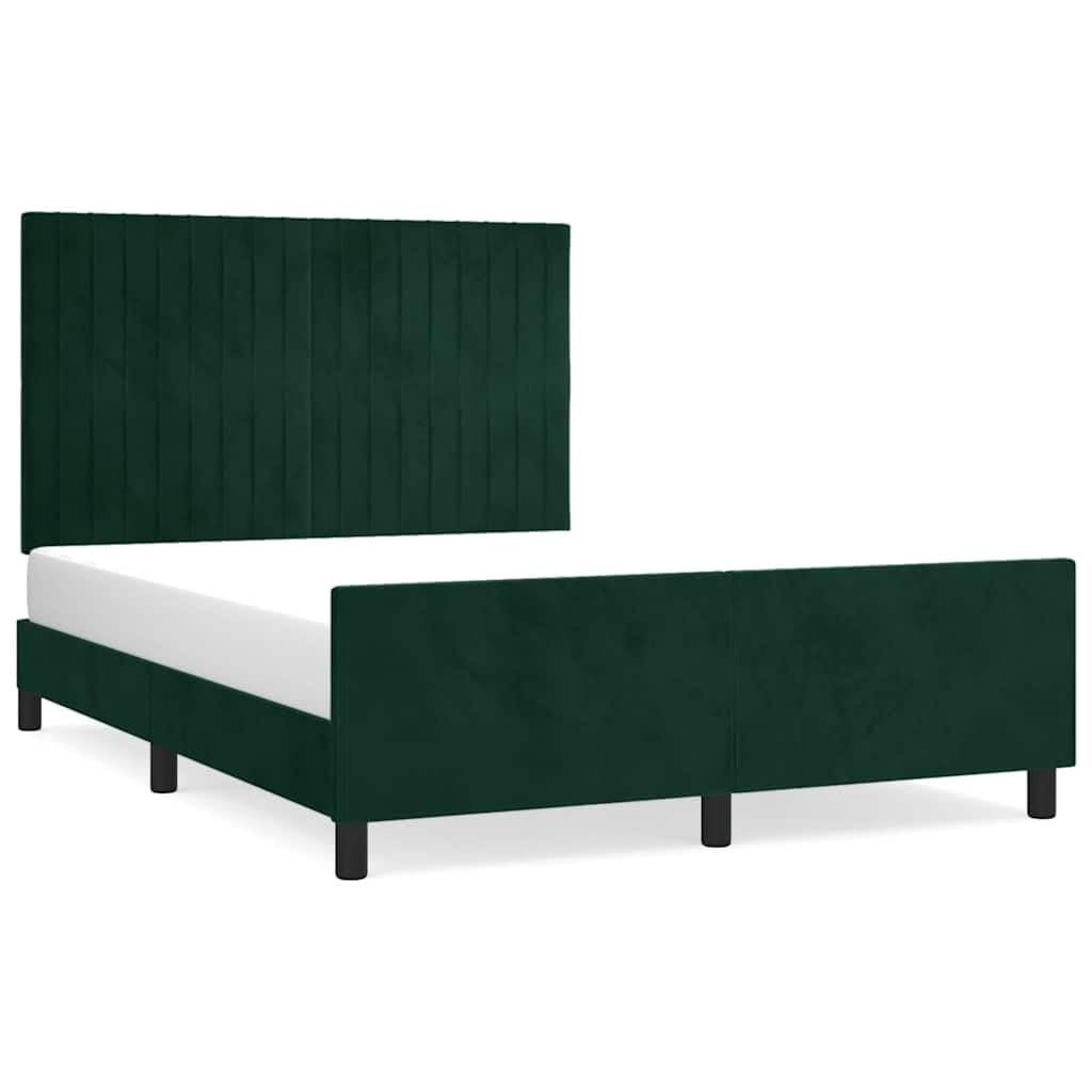 aksamitna rama z regulowanym zagłówkiem zielony 140x190 cm | Rama łóżka aksamitna ciemnozielona 140x190 cm z regulowanym zagłówkiem bez materaca