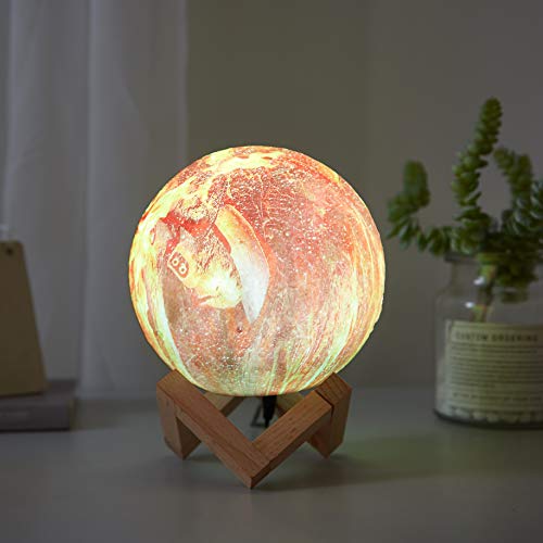 Image of Urban Lifestyle 3D Print Color Changing Moon Lamp with Wood Stand, Remote Control, and USB Adapter
