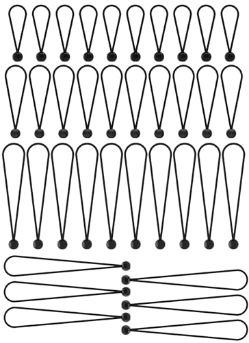 Joneaz Ball Bungee Cords 36 Pcs Set Assorted Sizes of 4 6 9 and 12 5mm Heavy Duty Elastic Cords with 1 Balls UV Resistant Thai Natural Latex Tie Down String for Canopy Tent Camping Black