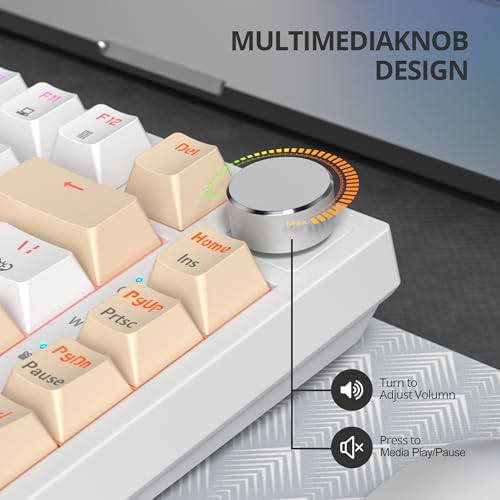 Image of 75% Mechanical Creamy Keyboard with Volumn Knob, Gasket Hot Swappable RGB Gaming Keyboard, Wired Custom Keyboard with Red Switch, 82 Keys Compact Creamy White