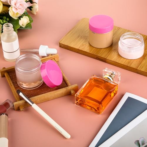 Image of Patelai 4 Pcs Plastic Jars Wide Mouth with Lids,2 Ounce,Pink | Travel Size for Creams Oils, Clear Round Storage Cosmetics Containers, Leak Proof Screw on Lids for Makeup Beauty DIY