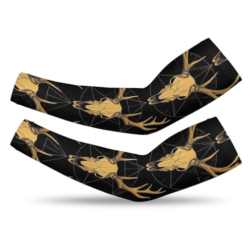 Meaudiwes Women's UV Sun Protection Arm Sleeves, Sun Moon Goth Hunting Camo Deer Skull Tattoo Cover Up, Fashion Cooling Sleeves