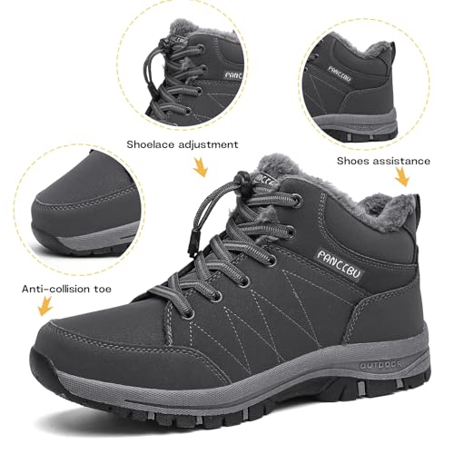 Image of Mens Winter Boots Casual Lightweight Waterproof Snow Boots Anti-Slip Fur Lined Trekking Backpacking Hiking Boots