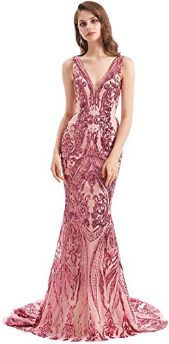 Sequined Mermaid V Neck Prom Evening Bridesmaid Shower Party Dress Pageant Celebrity Gown Custom Made2