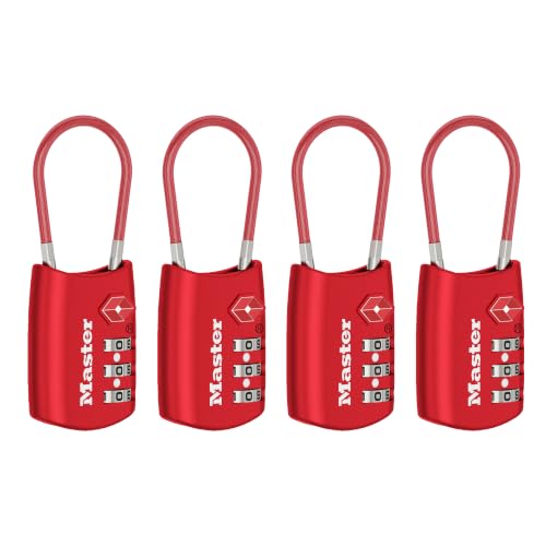 Image of Master Lock TSA Approved Combination Luggage Lock, 4-Pack, 4688REDEC4 | TSA Accepted Set Your Own Combination Travel Lock for Suitcases, Backpacks, Airport Security, Resettable 3-Digit Lock