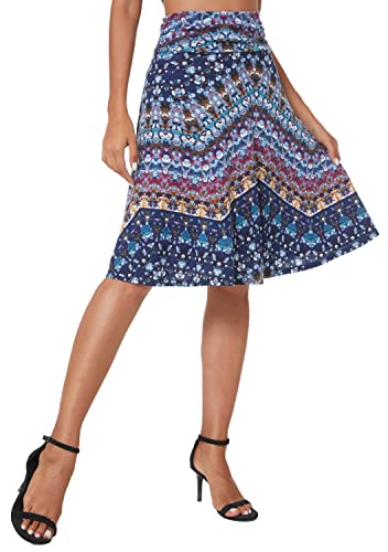 Image of Urban CoCo Women's Ruched High Waist Knee Length Jersey A-Line Stretchy Flared Casual Skirt