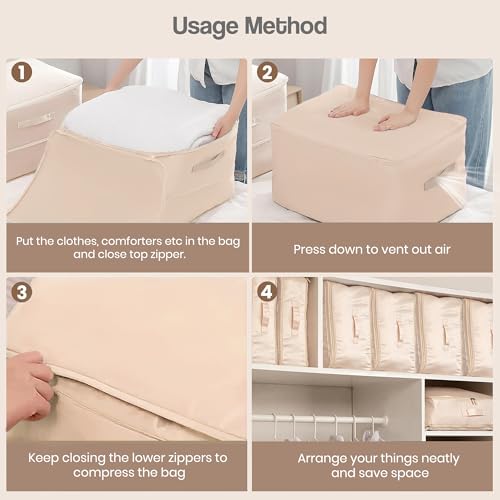 Image of Yellow Weaves Space Saving Self Compression Organizer Bag for Comforters, Blankets, Clothes, Travel, Storage Bag for Wardrobe, No Vacuum Needed, 2 Layer, Large (Pack of 3), Peach