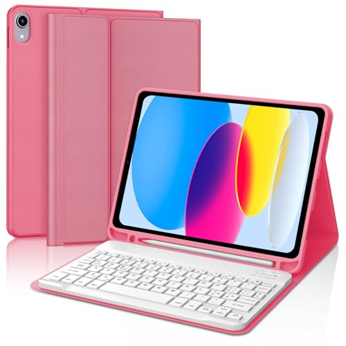 Custodia con Tastiera per iPad 10a Generazione 10,9 2022/iPad 11a Generazione A16 11 2025, Italiano QWERTY Rimovibile Wireless Bluetooth Tastiera, per iPad 10a/11a Generazione, Begonia Rossa