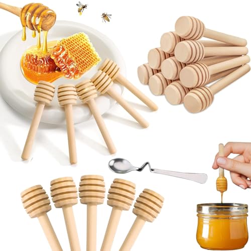 Norhogo 30 Pezzi Cucchiaio Legno per Miele, Cucchiaio per Miele in Legno 8CM Bastoncino Miele cucchiaino Miele Spargimiele Legno Piccoli per Miele per Matrimonio Battesimo Bomboniere Vasetto di Miele