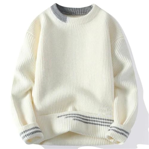 Men Vintage Contrast Loose Sweaters Twist Crew Neck Casual Knit Pullover2