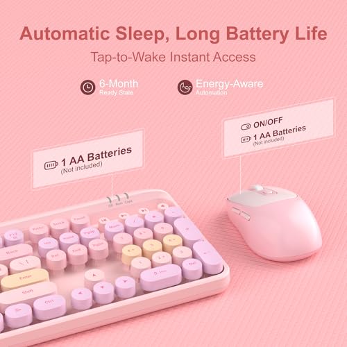 Image of Wireless Keyboard and Mouse Combo Round keycaps Retro Typewriter Keyboard 104 Key Full-Sized Keyboard Automatic Power Saving 2.4GHz Wireless Connection for Mac /Windows /PC