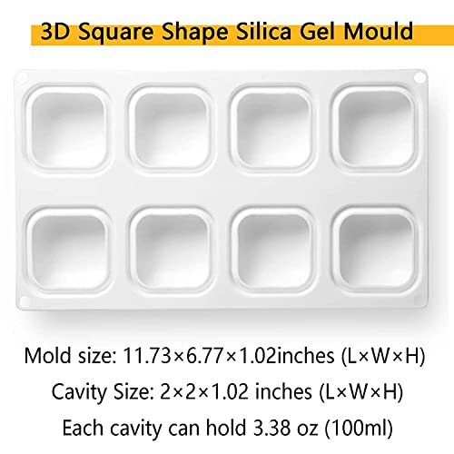 Image of FirstTry Mousse Cake Mold I 3D Fondant Silicone Baking Candy Mould I for Handmade DIY Soap Cakes French Dessert, Pastry, Chocolate, Cupcake, Ice Cream, Decoration Tools - 8 Cavity (Square Pillow)