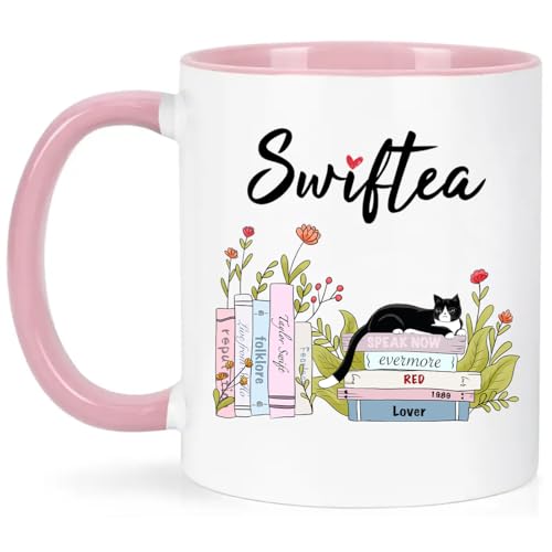 Lbanasd Funny Coffee Mug Swiftea Album Coffee Mug Gift for Singer Fans Womens Girls 11oz White and Pink Double Sided
