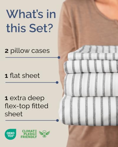 Image of Flex Top Split Head King Sheet Set - 4 Piece Extra Deep - Grey Stripes 2