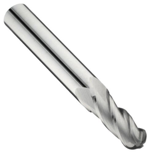 Image of Precision Twist EB3304M Carbide Ball Nose End Mill, Metric, Uncoated (Bright) Finish, Non-Center Cutting, 30 Deg Helix, 4 Flutes, 38.0mm Overall Length, 2.00mm Cutting Diameter, 3mm Shank Diameter