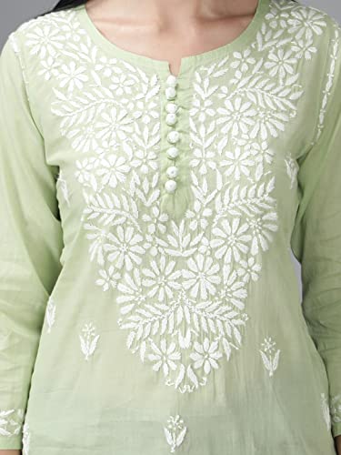 Image of Seva Chikan Hand Embroidered Lucknowi Chikankari Cotton Short Top Tunic for Women SCL9017