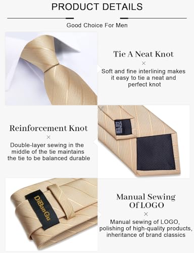 Image of DiBanGu Mens Silk Necktie Solid Color Tie and Pocket Square Cufflink Tie Clip Set Woven Plain Ties for Men Wedding Party