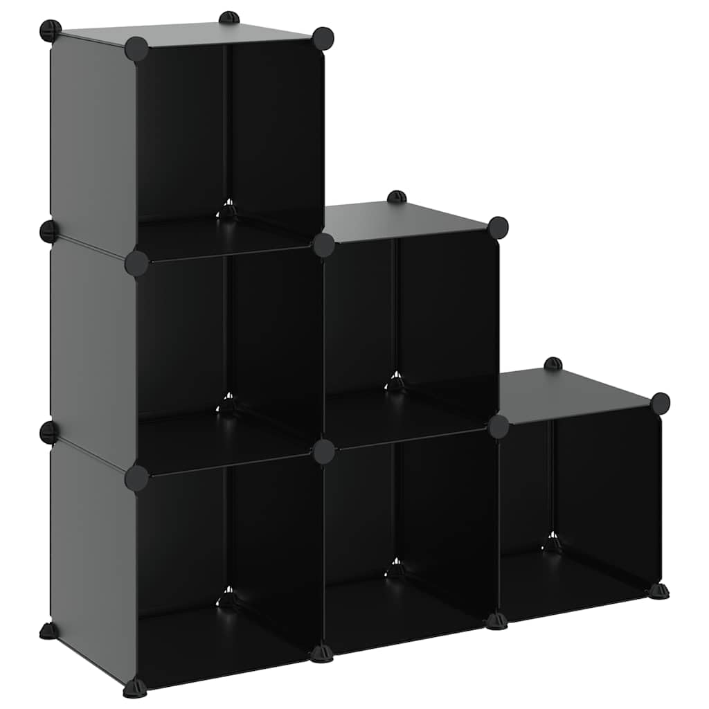 Estantería de Cubos 6 Compartimentos Negro PP | Estructura de acero, resistente al agua, montaje fácil, para hogar, dormitorio y oficina