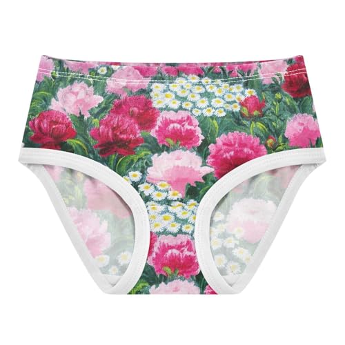 Stylish Girls Underwear Toddler 2t Cotton Little Girl Panties Red Pink Peonies White Daisies Briefs Underpants
