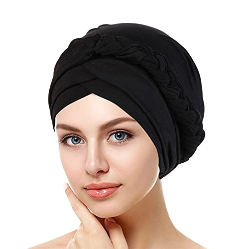 Zhiyao Beanie Damen Chemo Mützen Hijab Geflecht Kopfbedeckung Vorgebundene Haube Turban Knoten Mütze Kappe Hut für Frauen, Schwarz, Einheitsgröße Cover
