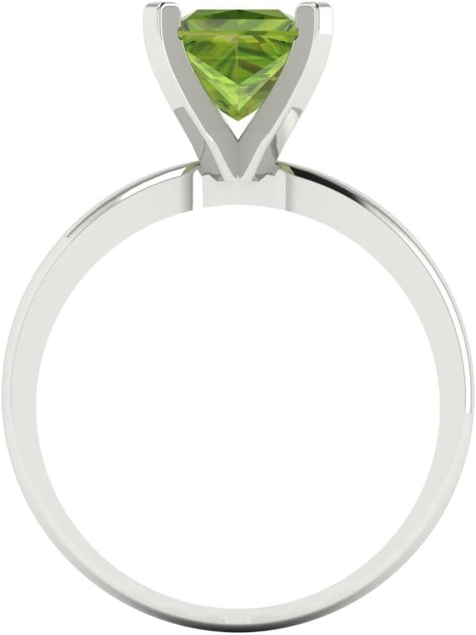 1.6 ct Brilliant Princess Cut Solitaire Green Peridot Classic Wedding Statement Bridal ring Solid 18K White Gold for Women