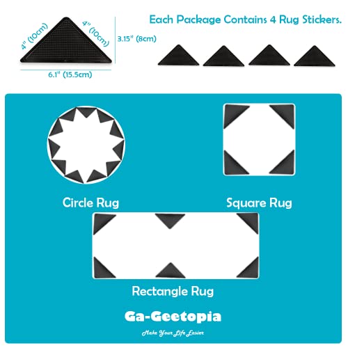Ga-Geetopia Rug Pads Grippers, 4 Pack Non Slip Rug Stickers For Hardwood Floors And Tiles, Reusable And Washable Rug Tape For Area Rugs, Make Corner Flat And Easily Peel Off #TOP5