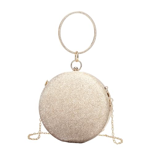 Bolsa Clutch Festa Feminina Dourada Poliéster Alça Anel Metal Full Diamond Estilo Hip-Hop Mão Ombro Transversal