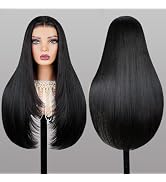 TESLAL Human Hair Blend Wig Pre Cut Lace Wear and Go Glueless Wig Layered Straight HD Lace 6X6 Pr...
