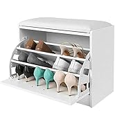 BAKAJI Panca Scarpiera Portascarpe Salvaspazio in Legno Con Anta a Ribalta Tripla Profondità e Se...