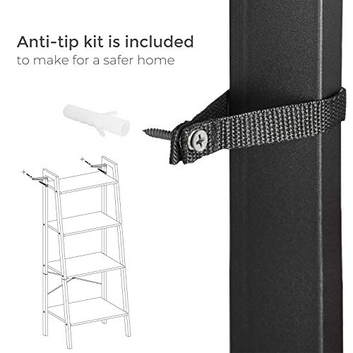 VASAGLE ALINRU Ladder Shelf, 4-Tier Bookshelf, Storage Rack Shelves, Bathroom, Living Room, Industrial Accent Furniture, Steel Frame, Honey Brown and Black ULLS044B05