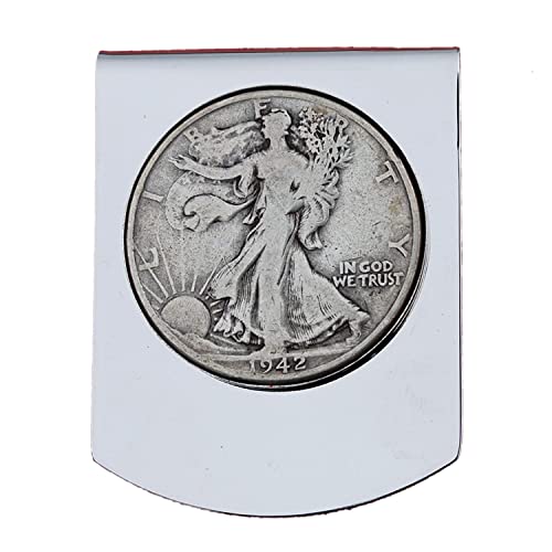 US 1942 Walking Liberty Half Dollar Stainless Steel Large Money Clip NEW - Wide Design