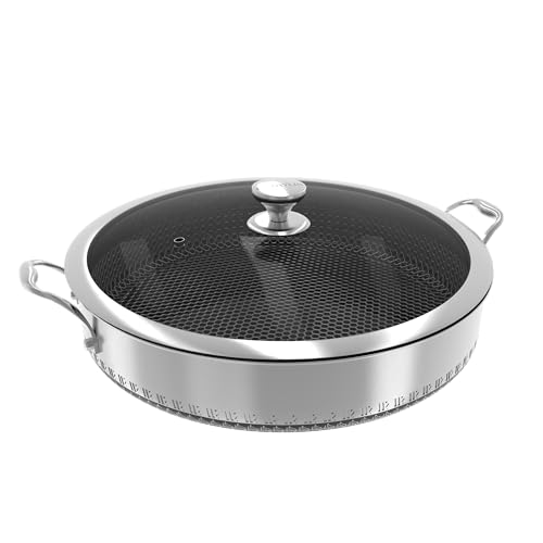 CATHYLIN 316L Stainless Steel 8QT Frying Pan Hex Nonstick Wok with Lid, Two Handle to Hold, PFOA...