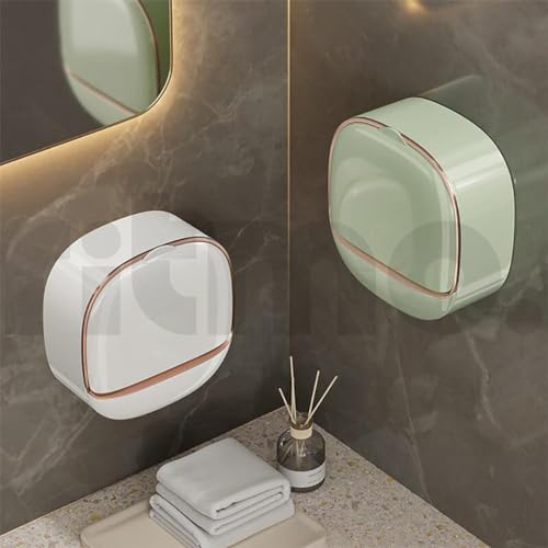 Image of Ritmo Space Saving Wall Mounted Soap Box with Drain and Waterproof Flip Lid (Mint Green)