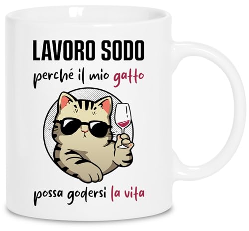 Scuma Tazza Gatto Divertente - Lavoro per il Mio Gatto - Regalo Per Gattara - Tazze con Scritte Simpatiche - Gadget Gatti Donna - Regali Secret Santa Divertenti - Pensierino Natale Colleghe Gattare