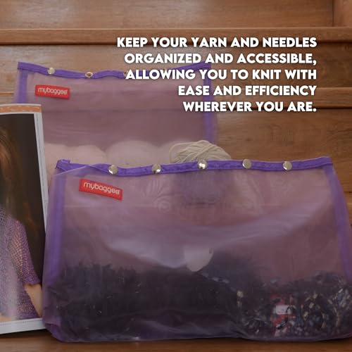 Image of Large 5 Snaps Mesh Travel Knitting Bag with Snap Opening, Lightweight Nylon Storage Pouch for Yarns, Needles and Accessories (Purple)