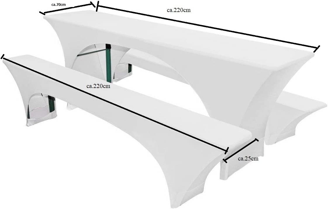 EBETA E Lot de 3 housse élastiques pour table à bière et nappe, largeur 70 cm, housses extensibles pour ensembles de chapiteau, bancs de bière blancs (70 cm)